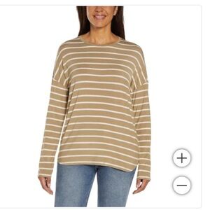 GAP Tan and White Striped Long Sleeve Top